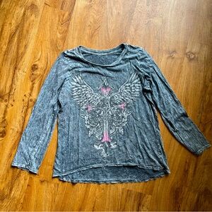 Y2K 2000’s Grunge/Emo Acid Wash Bejeweled Long Sleeve Top